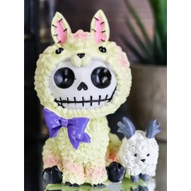 Ebros Gift Furrybones Paco The Fluffy Sheep Lamb with Purple Ribbon Collectible Figure Skeleton Monster Sculpted Wool Lambs Hooded Costume Furry Bone Skeletons Statue