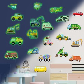 AIBAOBAO Glow in The Dark Vehicles Wall Stickers Transport Cars Theme Fluorescent Stickers Peel and Stick Road Signs Car Wall Art Decals for Kids Bedroom Playroom Baby Nursery (3 Sheets)