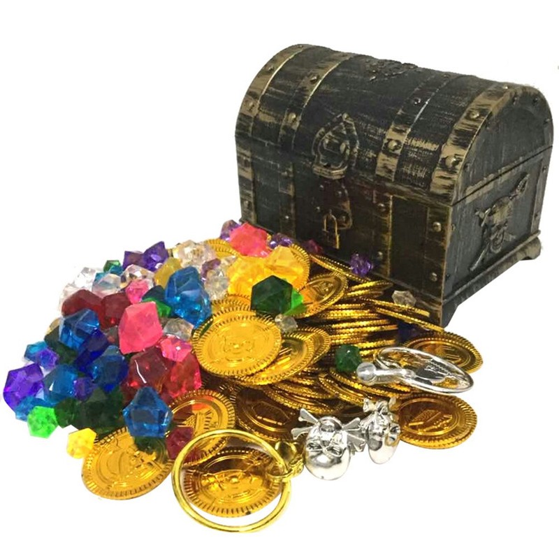 STOBOK 205PCS Kids Treasure Box Pirate Chest Organizer with Gold