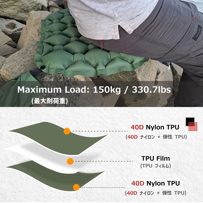 Azarxis レジャーシート エアーマット キャンプ コンパクト 軽量 お尻 1人用 クッション 座布団