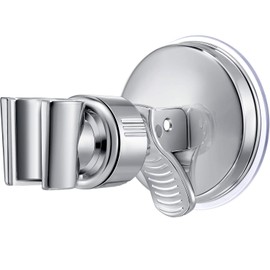 Zhehao Adjustable Shower Head Holder, Removable Suction Cup Shower Head Holder, No Drill Wall Mounted Suction Bracket with Chrome Polished for Marble Glass Metal Ceramic(1,Silver Wrench)