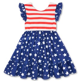 Yousie 4th of July Little Girl Dress Size 6 7 American Flag Smocked Dress Patriotic Outfit Summer Dress