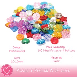 Multicoloured 100 Mix Acrylic & Resin Buttons & Flatbacks for Cardmaking Embellishments