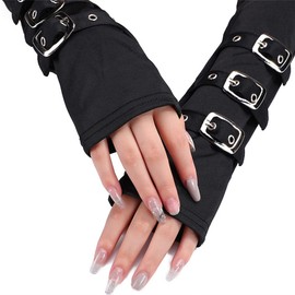 HeiBai Xiong Goth Arm Warmers Buckles Rock Punk Gothic Gloves Fingerless