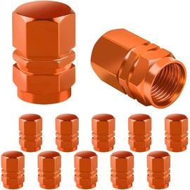 12 Pcs Orange Car Tire Valve Stem Cap, Wheel Valve Covers, Leak-Proof Air Caps Cover, Airtight Aluminum Alloy Hexagon Shape Tyre Accessory, Universal for Auto, Truck, SUV, Motorcycle, Bike Tire Valve