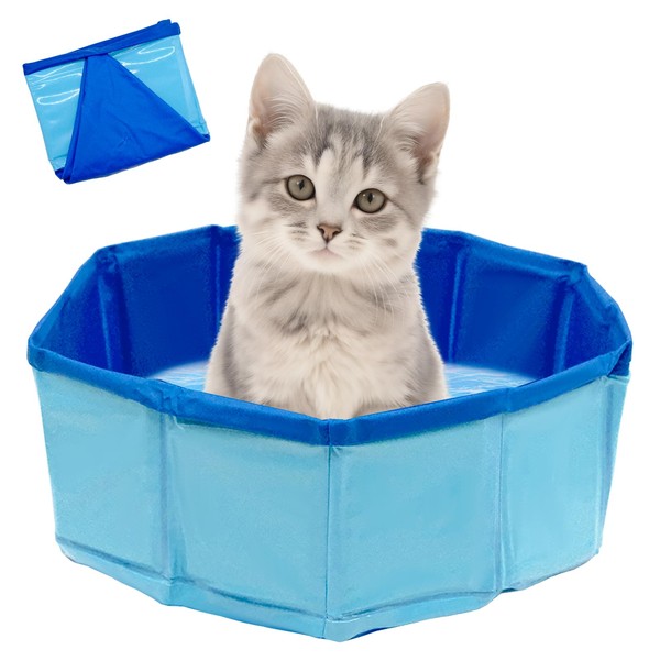 Dog Paddling Pool Foldable 30x10cm, Portable Small Dog Swimming Pool