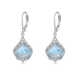 POPLYKE Tear Larimar Moonstone Leverback Earrings for Women Sterling Silver Infinity Larimar Earrings Dangle Gifts, Sterling Silver, Larimar