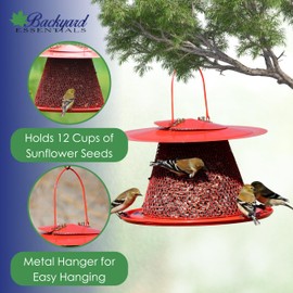 Backyard Essentials Collapsible Metal Mesh Bird Feeder with Tray - Red Cardinal Bird Feeder - Holds 12 Cups of Sunflower Seeds
