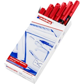 edding edding 370 Permanentmarker - rot - 10 Stifte - feine Rundspitze 1 mm - wasserfest, schnell-trocknend - Multimarker, Universalstift - für Karton, Kunststoff, Holz, Metall, Glas, Stein, Leinwand