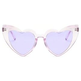 RUNHUIS Cute Love Heart Sunglasses for Women Girls Fashion Cat Eye Candy Colour Heart Shape Glasses, Clear Purple/Purple