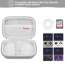 Supmay Carrying Case for Miyoo Mini Plus OnionOS Handheld Game Console, Retro Gaming Console Storage Holder Travel Bag with Mesh Pocket for USB-C Cable, TF-Card Reader, Instruction, Grey