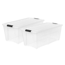 IRIS USA 84 Qt. Plastic Storage Container Bin with Secure Lid and Latching Buckles, 2 pack - Clear, Durable Stackable Nestable Organizing Tote Tub Box Sports General Organization Garage Extra Large
