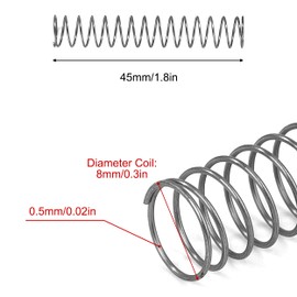 GUNGY Compression Spring Stainless Steel Spring Compression Springs 45 mm Wire Diameter 0.5 mm Outer Diameter 8 mm Length 45 mm Maximum Spring Force 0.34 kg Pack of 10