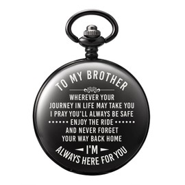 TREEWETO Mens Engraved Pocket Watch Gifts for Brother Unique Birthday Gift Ideas for Men, Graduation Gifts for Him, Gift for Boys and Men, black
