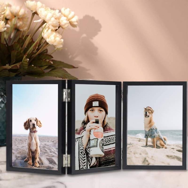 TOFOREVO 5x7 3 Picture Frame Triple Wooden Three Hinged Photo