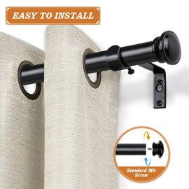 TONIAL Corner Window Curtain Rods, 36-72 Inch Center Rod for window 3/4 Inch Decoratice Telescoping Drapery Rods with Small Cap End, Black