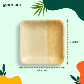 6 Inch Square Palm Leaf Plates (50-Pack) I Compostable Disposable Dinnerware | Premium Quality I Eco-Friendly Plates Sustainable Heavy Duty like Bamboo Plates I Disposable Plates for Party