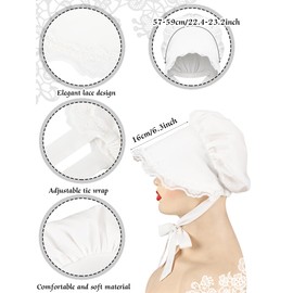 Hicarer 8 Pcs White Mob Cap Women Colonial Bonnet Hat Grandma Mop Hat Mob Bonnets Lace with Adjustable Straps for Maid