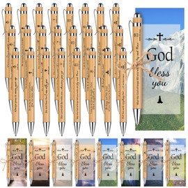 24 Sets Christian Bamboo Pens Christian Bible Verse Gifts Bulk God Bless You Pens with Book Marks Christian Bible Pen Bookmark Christmas Christian Gifts Inspirational Scripture Quote Cards, 10M Twine