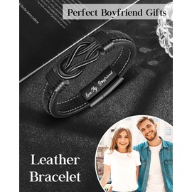 YELUWA Boyfriend Gifts from Girlfriend Engraved Love My Boyfriend Leather Bracelet Present for Christmas Birthday Graduation Gifts 21.5cm