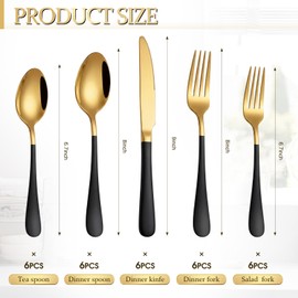 Dandat 30 Pcs Gold and Black Silverware Set Stainless Steel Set with Dinner Forks Knife Spoon Dessert Forks Steak Knives Cutlery Flatware for 6 Guest Wedding Dinner Party Restaurant Home Holiday Party