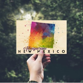 Albuquerque, New Mexico, State Abstract Watercolor (4x6 Birch Wood Postcards, 2-Pack Stationary, Rustic Home Wall Decor)