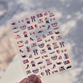 Red Blue Nail Atickers American Flag Nail Art Stickers 5D Embossed Self Adhesive Patriotic Nail Decals with Design for Women Girls Kid Maniucre DIY Decoration Accessories