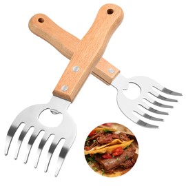 Stainless Steel Meat Shredder Claws with Long Wooden Handles for Pulled Pork, Turkey, Chicken - BBQ Tools for Shredding, Pulling, Handling, and Serving