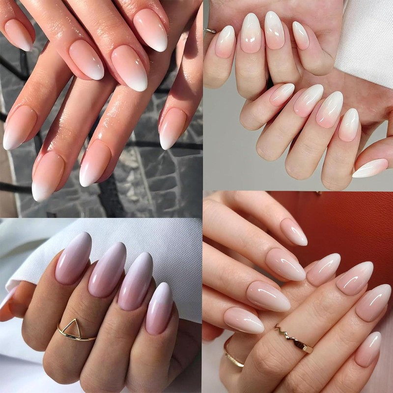 Ballet Short Fake Nails Set - 150Pcs Pink Gradient French