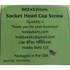 Hobby Bolts M2 x 12mm, Socket Head Cap Screw. Qty:5