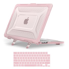 MOSISO Compatible with MacBook Air 15 inch Case 2024 2023 Release M3 A3114 M2 A2941, Honeycomb Shockproof Heavy Duty TPU Bumper Plastic Hard Shell with Fold Kickstand & Keyboard Cover, Pink