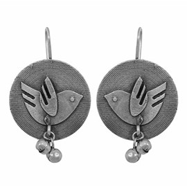 Indian Afghani Antique Silver Polish Oxidized Bollywood Gypsy Banjara Designer Bollywood Fashion Traditional Ethnic Dangle Jhumka Earrings Fusion Jewelry (Silver Bird)