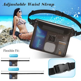 Waterproof Pouch with Waist Strap Beach Accessories Best Way to Keep Your Phone and Valuables Safe and Dry Perfect for Boating Swimming Snorkeling Kayaking Beach Pool Water Park 2Pack Black+White