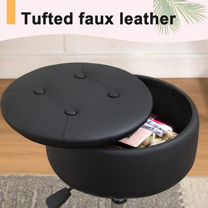 Xenothos Ottoman Swivel Vanity Stool Chair with Storage for Makeup