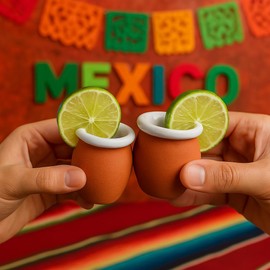 Traditional Mexican Cantarito Clay Shot Glasses, Terracotta with White Rim, Handmade Shooter (6)