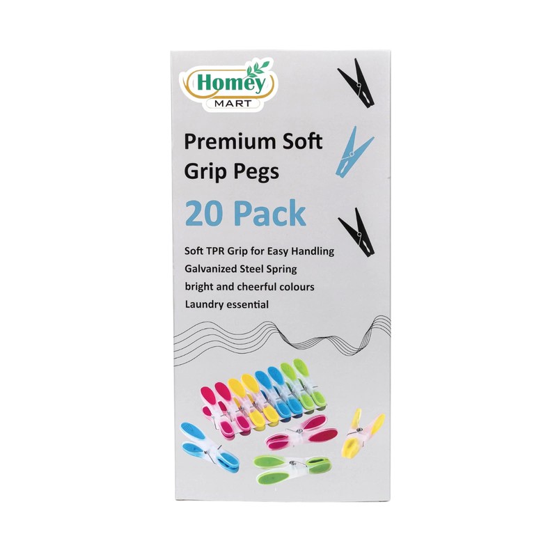 20 x Premium Soft Grip Clothes Pegs Plastic Strong Laundry