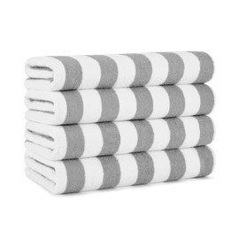 30x70 Inch 500 GSM 100% Ring Spun Cotton Beach Towel Set of 4 | Oversized Rectangle Shape Striped Pattern Coconut White Gray Colors | Machine Washable Yarn Dyed Ultra Absorbent Soft Cozy Comfortable
