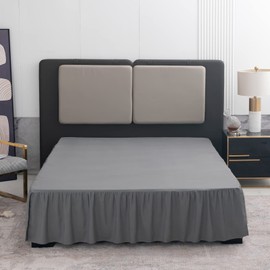 Falda de cama gris de tamaño individual con volantes y esquinas divididas, falda de cama individual de 12 pulgadas de caída, falda de cama de tamaño individual gris para falda de cama con volantes con