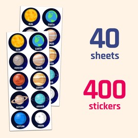 40 Sheets - Space Planet Stickers for Kids - 400 Stickers, 1.5"