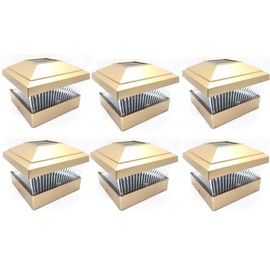 RELIGHTABLE 6 Pack Outdoor Garden 5 x 5 Solar LED Post Deck Cap Square Fence Light Landscape Lamp Lawn PVC Vinyl Wood (Copper)