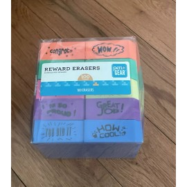 Pen Gear Reward Erasers Pack of 100 5 Different Colors 10 Different Sayings