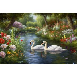 Diamond Painting for Adults - Two Cozy Swans Diamond Art Landscape - 5D Diamond Stipple Gemstone Painting Kit - DIY Gemstone Art Wall Decor Gift (12x16inch)