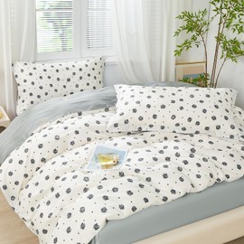 SAPHREAS Black Floral Duvet Cover Set Queen Size 3pcs Botanical White Bedding Comforter Cover Set 100% Cotton 1 Duvet Cover 90"x90" 2 Pillow Shams, Comforter Not Included