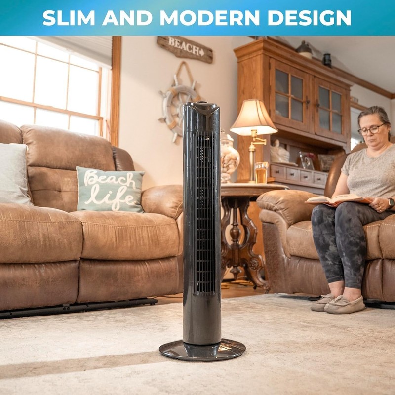 EZ-CHILL 32" 3-Speed Oscillating Portable Tower Fan, 90 Degree Oscillation,