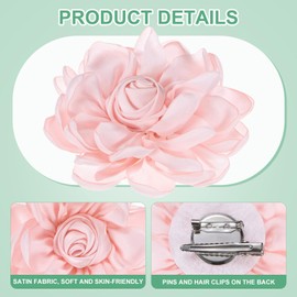 M METERXITY Rose Flower Brooches and Pins for Women, Lapel Pins Dainty Satin Fabric Big Camellia Hair Flowers Clips for Wedding/Parties/Clothes/Jewelry [10cm, Pink]
