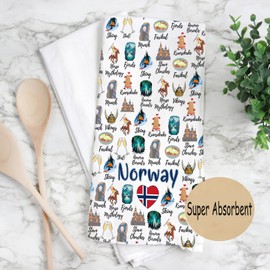 JXGZSO Norwegian Landmarks Souvenir Kitchen Towel Norway Viking Gift Norwegian Landmarks Lover Gift (CA Norway Towel)