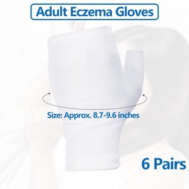 Mebiosi 6 Pairs Fingerless Eczema Gloves,Washable Moisturizing Gloves for Men & Women,White Cotton Gloves for Dry Hands Sleeping