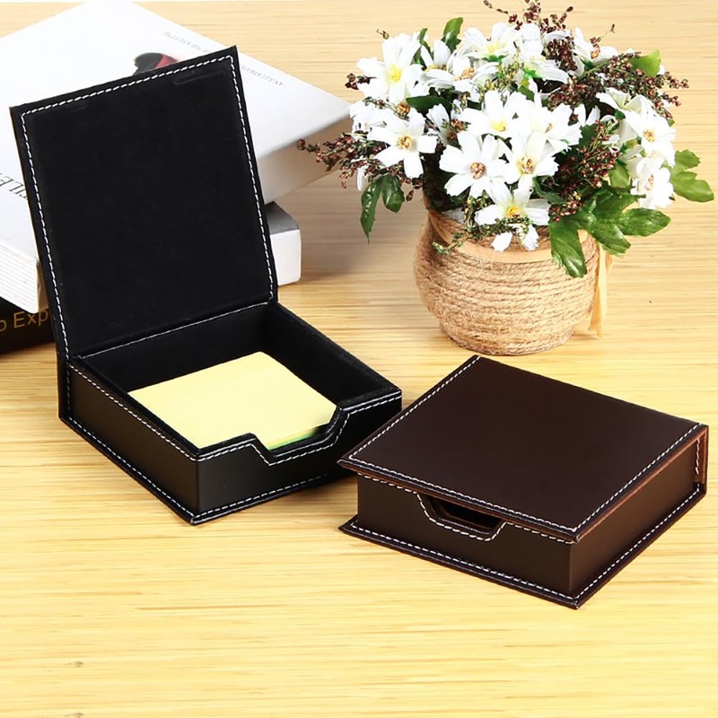 FSSTUD PU Leather Sticky Note Holder Notepad Memo Paper Storage