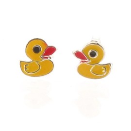 Touch Jewellery 925 Sterling Silver Duck Stud Earrings with Yellow Enamel