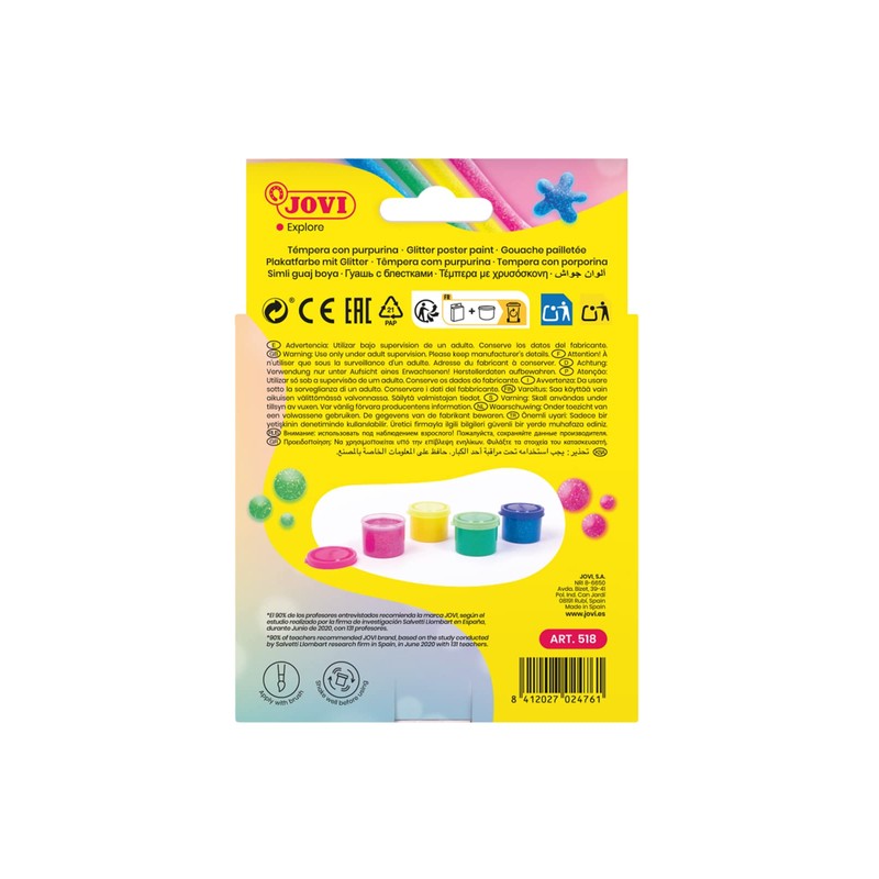 Jovi – Glitter, Box with 6 Pots Tempera Paint, 55